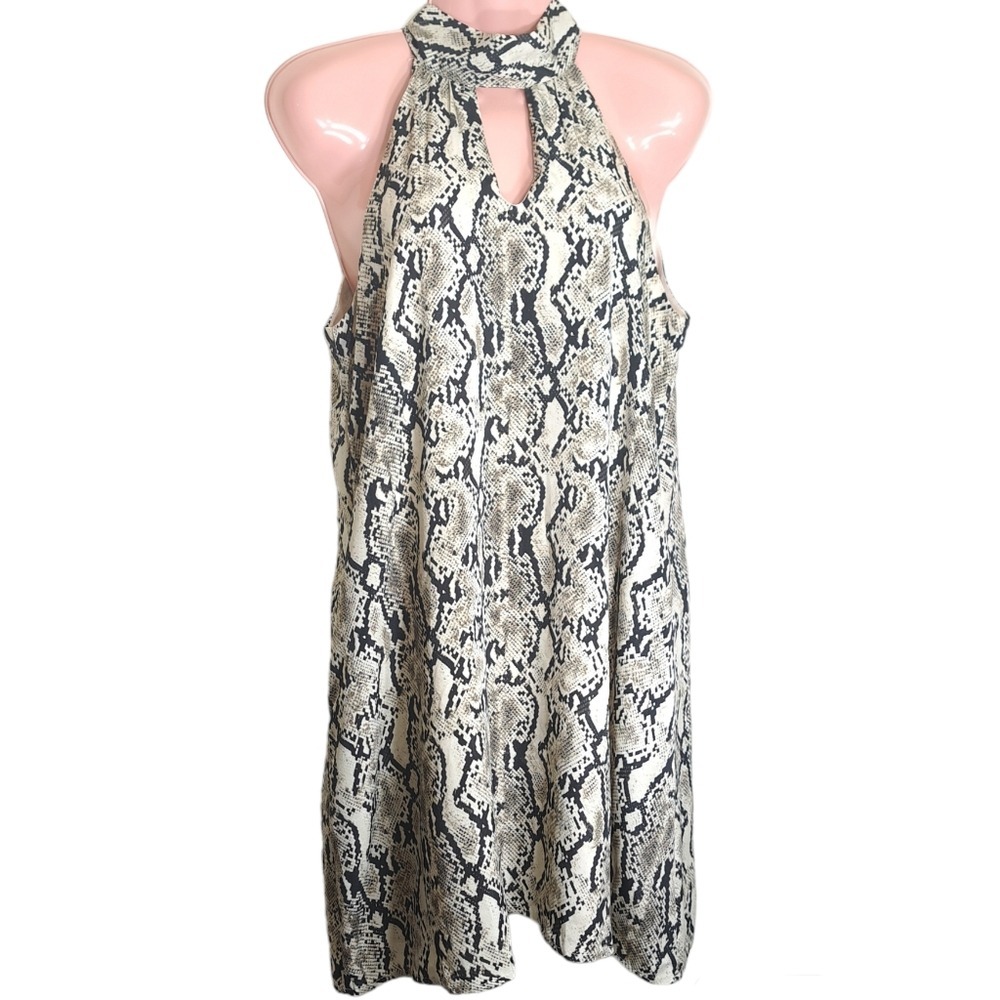 Mittoshop Women's Size‎ S Snake Skin Halter Dress Beige Reputation Aesthetic